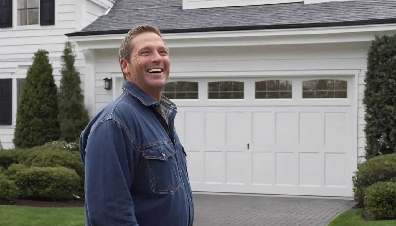 A friendly garage door provider talking with a homeowner in front of a garage door in Chester Heights